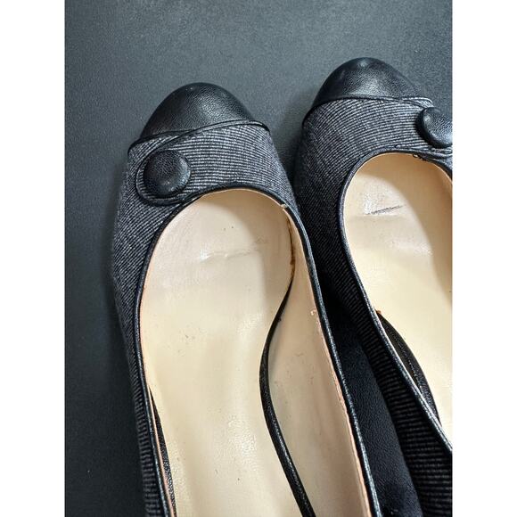 Nine West Black Grey Heel Pumps Button Detail Striped Womens Size 8 - Picture 6 of 11